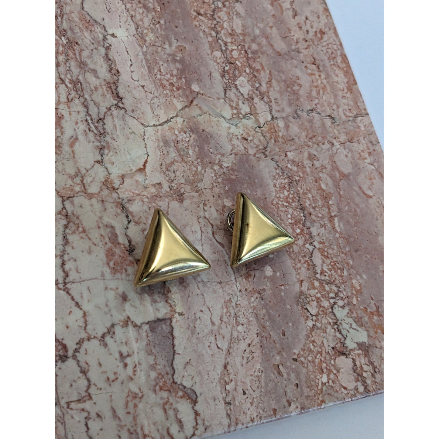 Vintage 14k Yellow Gold Hollow Chunky Triangle Earrings Omega Backs