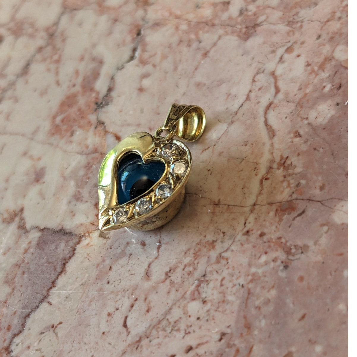 Vintage 14k Yellow Gold Heart Charm with Evil Eye and White Stone Accents