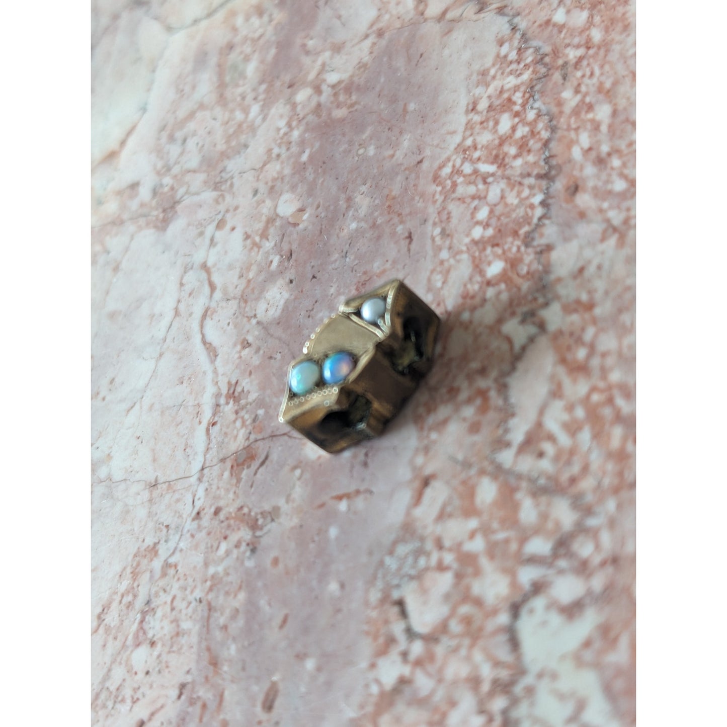 Vintage Unmarked 10k Gold Slider Charm with Faux Opals Dainty