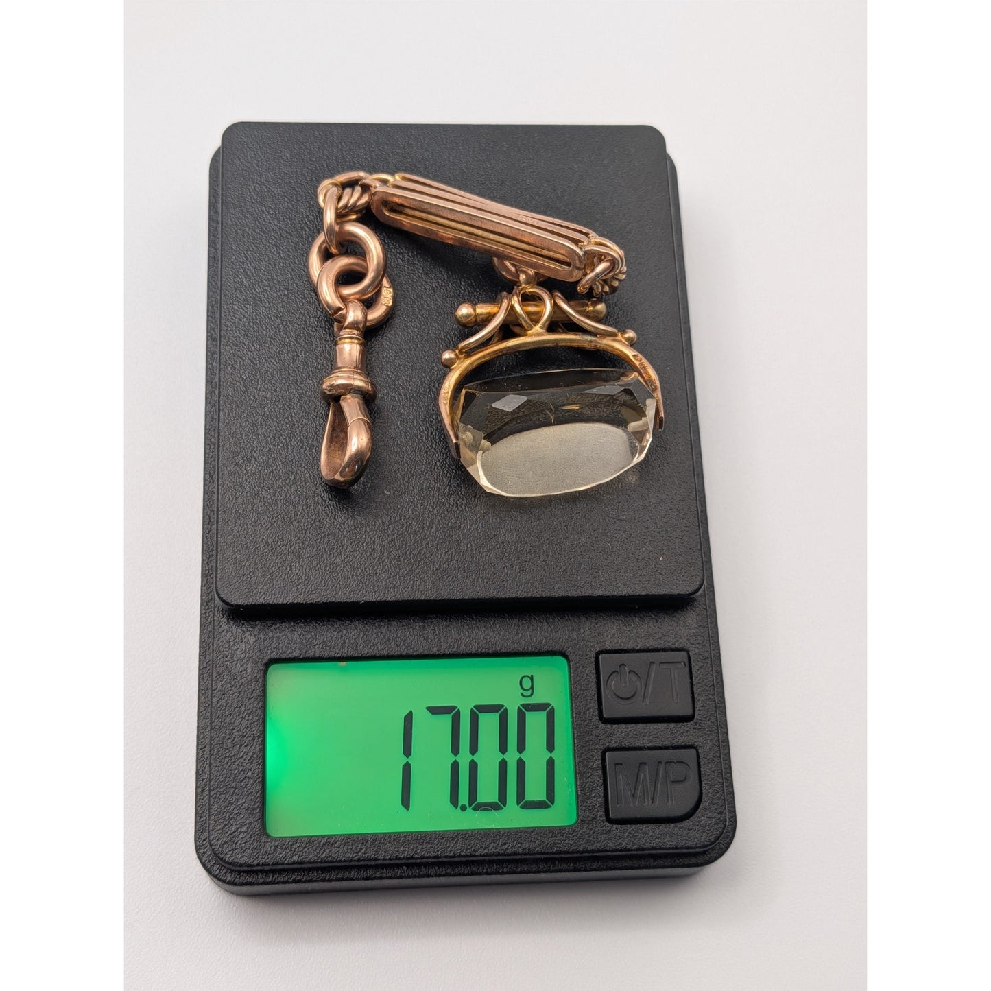 Vintage 9k Gold Pocket Watch Swivel Fob with Rotating Citrine