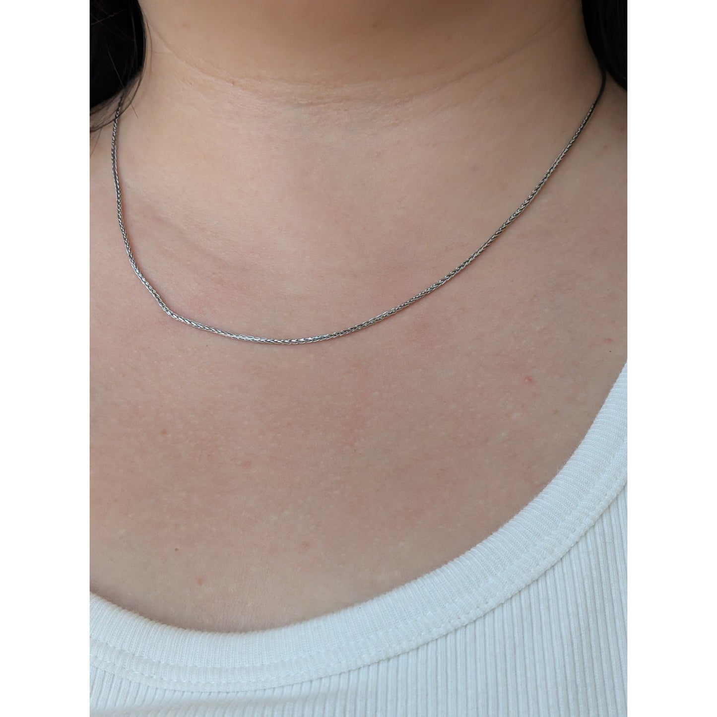 Preowned Versatile 14k White Gold Wheat Chain Necklace Sliding Clasp