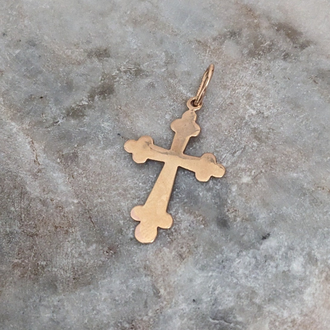 Vintage 14k Yellow Gold Ukrainian Russian Greek Orthodox Cross Pendant