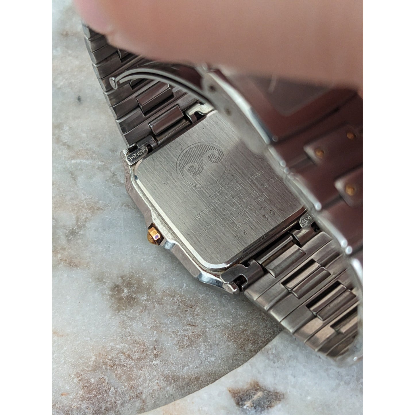 Vintage Andre Mouche Silver Tone Bangle Watch with Blue Floral Enamel Working