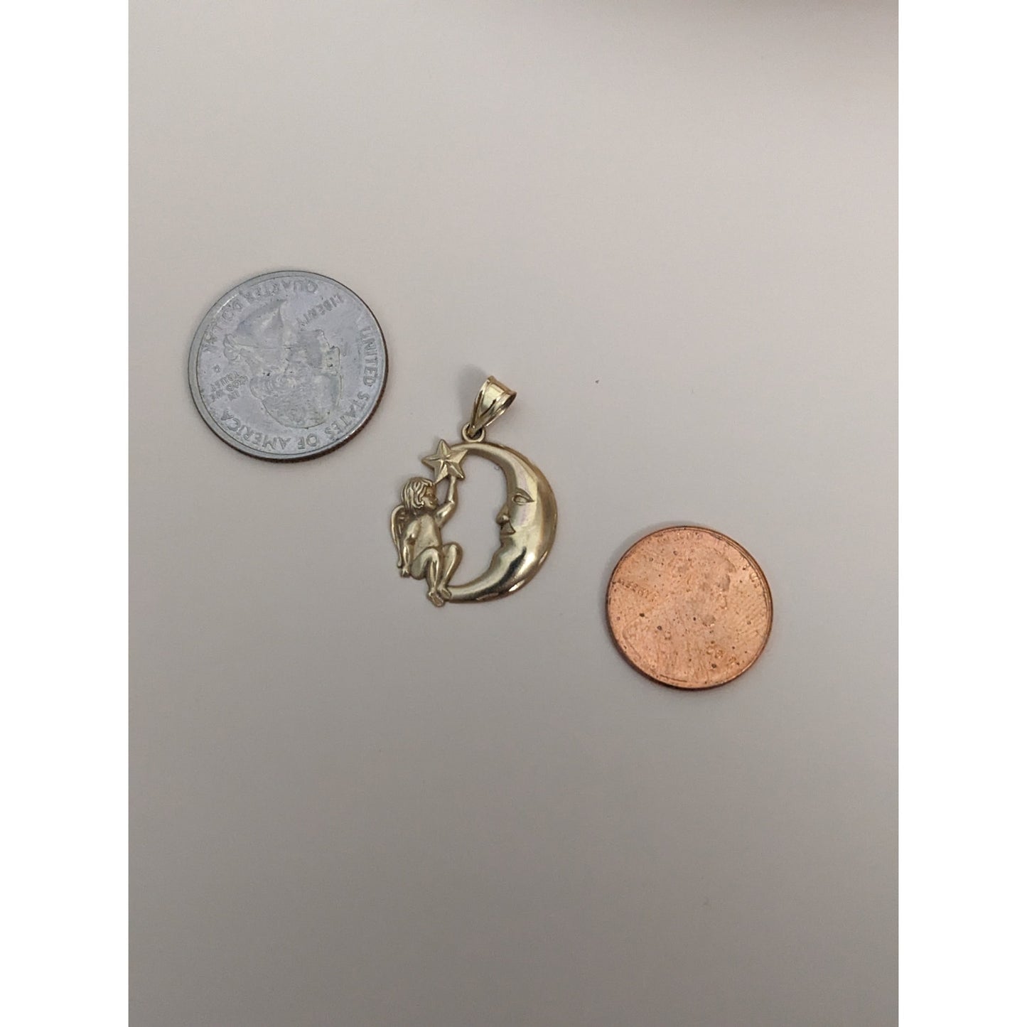 Vintage 14k Yellow Gold Michael Anthony Cherub Star Crescent Moon Pendant