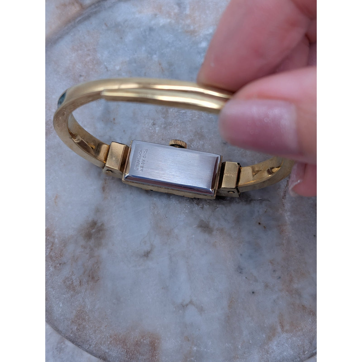 Vintage Ritma MANUAL Gold Tone Peekaboo Watch Green Enamel Gold Flower & Anchors
