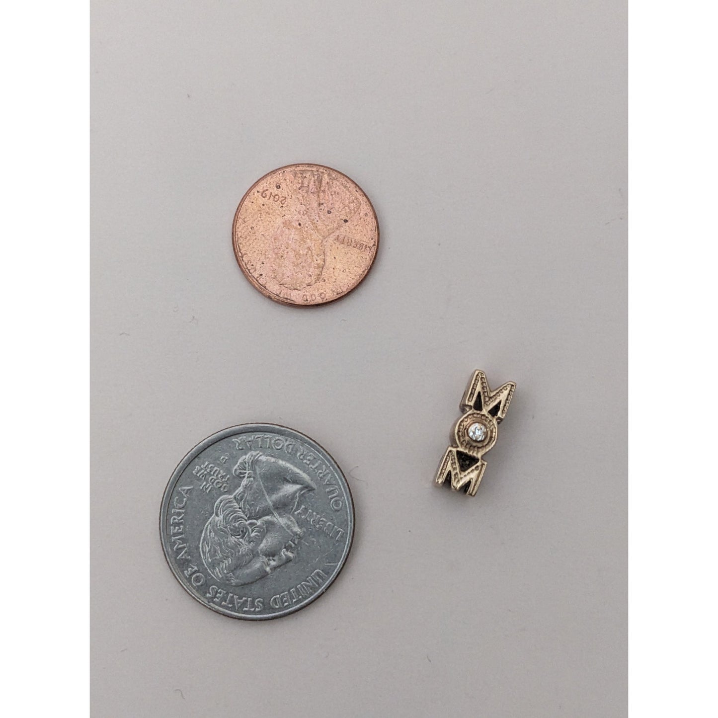 Vintage 14k Yellow Gold Richard Klein "MOM" Diamond Accent Slide Charm