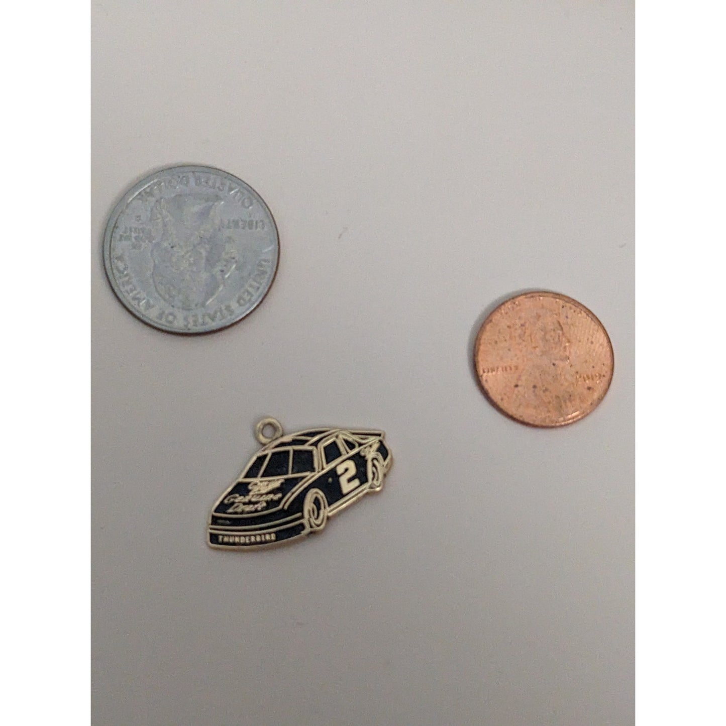 Estate 14k Yellow Gold with Black Enamel Nascar Thunderbird Pendant