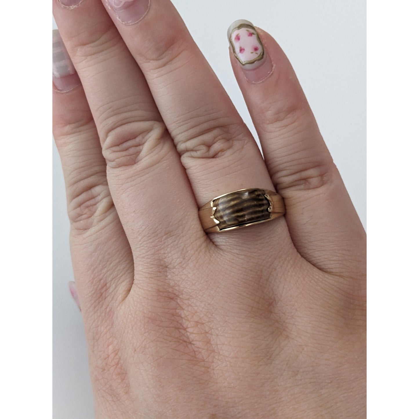 Vintage 14k Yellow Gold Tiger's Eye Band Ring Size 8.25