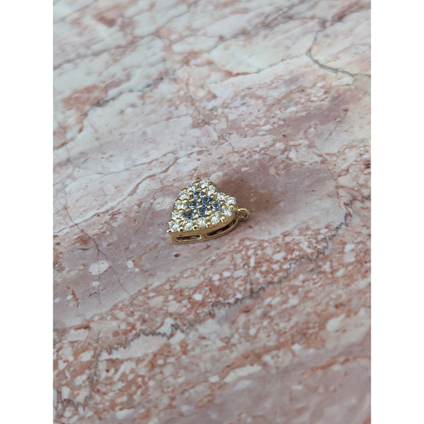 Custom 18k Yellow Gold Mini Heart Benitoites and Diamonds Cluster Charm Pendant
