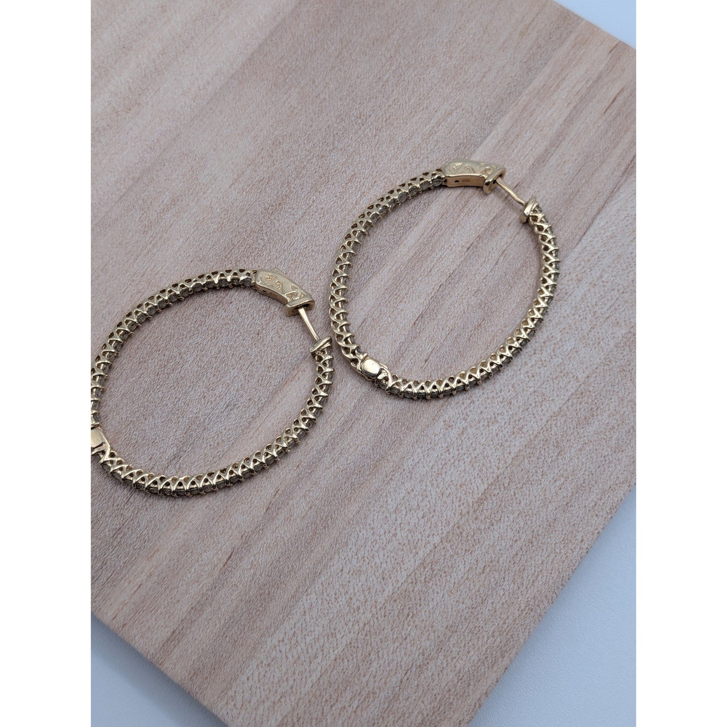 14K Solid Yellow Gold Natural Diamond Hoop Earrings 1.73 CTTW J/SI Round Cut
