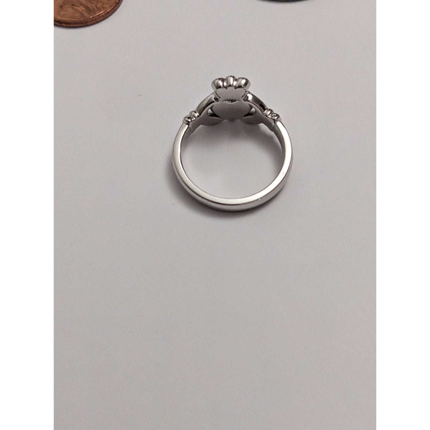 Estate 14k White Gold Irish Claddagh Heart Crown Ring Size 7