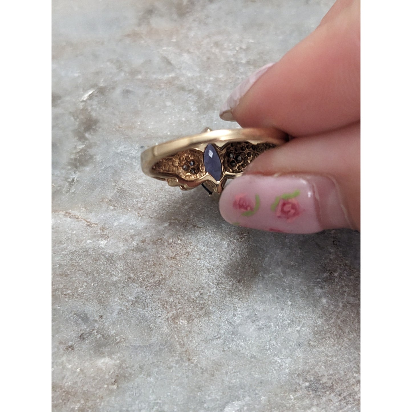 Vintage 10k Yellow Gold Iolite and Diamond Accents Ring Size 6