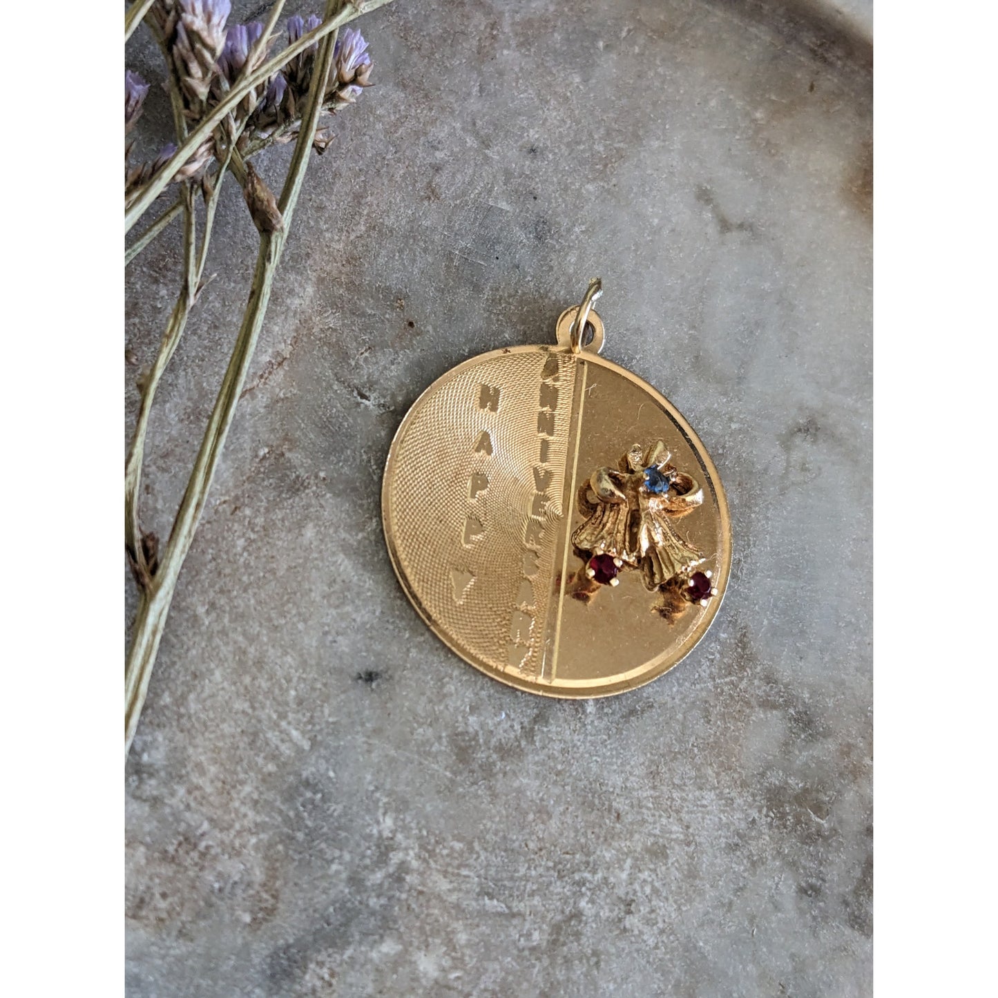Vintage MCM 14k Yellow Gold Happy Anniversary Bells Pendant