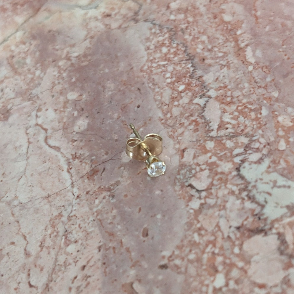 Estate 14k Gold Single Piece Tiny Dainty Diamond Stud Earring ONE PIECE ONLY