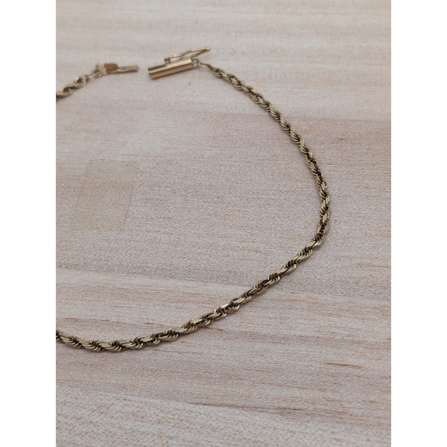 Vintage 14k Yellow Gold 1.6mm Rope Chain Bracelet 8in