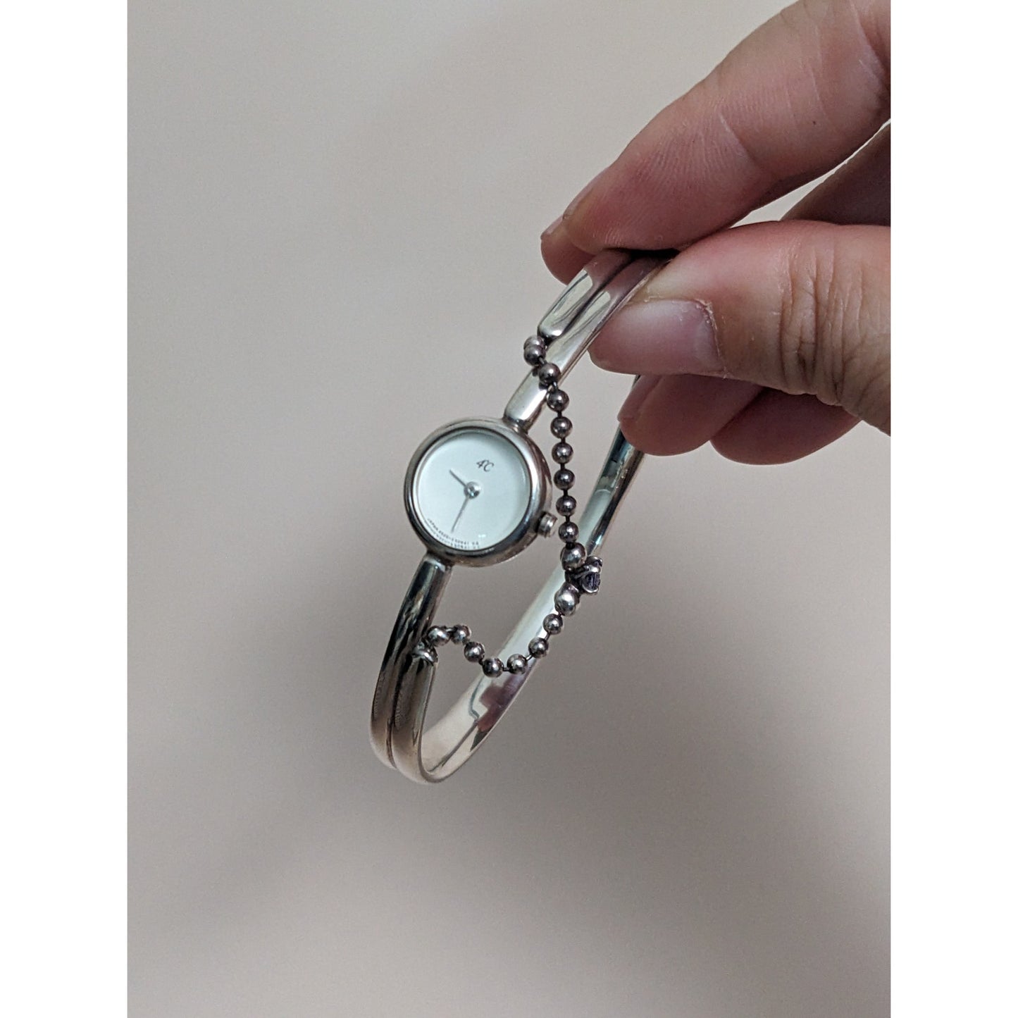 Vintage Andre Mouche Silver Tone Bangle Watch with Blue Floral Enamel Working