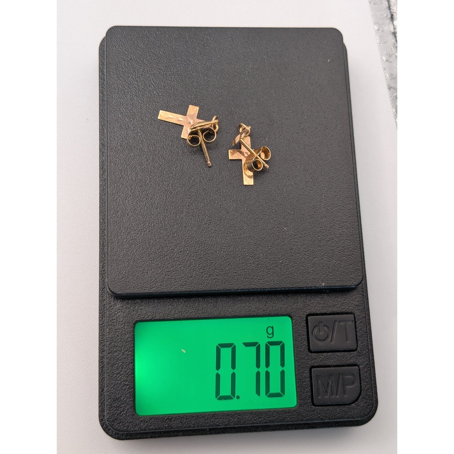 Vintage 14k Yellow Gold Dainty TINY Diamond Cut Cross Charm Earrings
