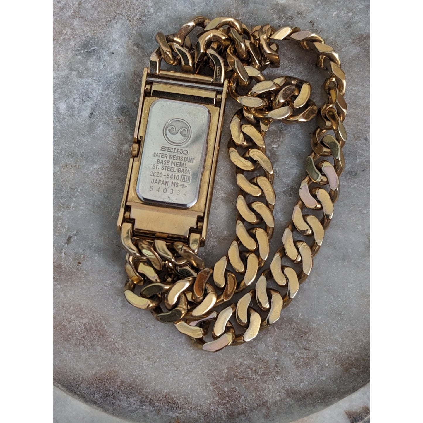 Vintage Andre Mouche Silver Tone Bangle Watch with Blue Floral Enamel Working