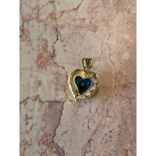 Vintage 14k Yellow Gold Heart Charm with Evil Eye and White Stone Accents
