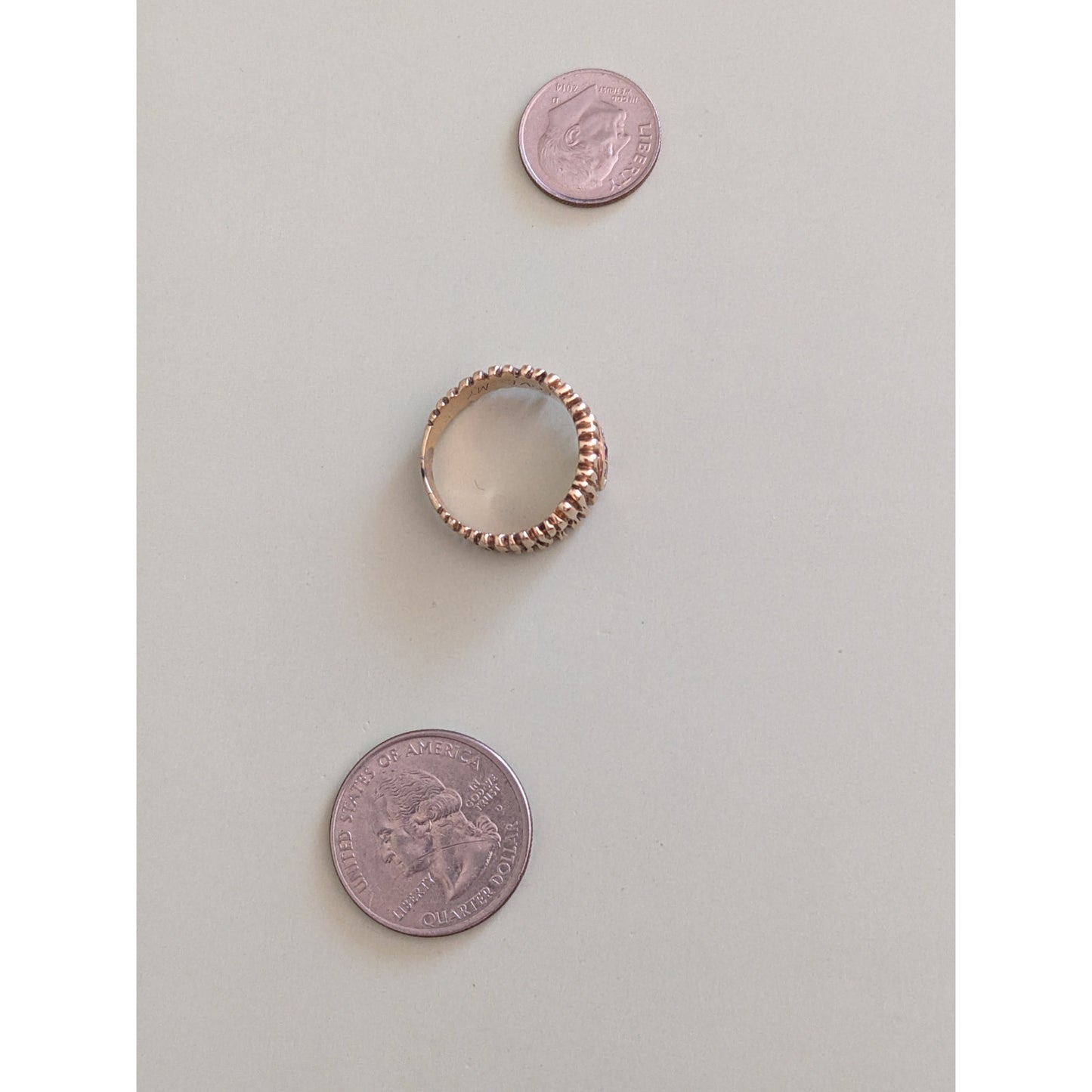 Vintage Unmarked 14k Yellow Gold Abstract Bark Branch Modernist Wide Band Ring