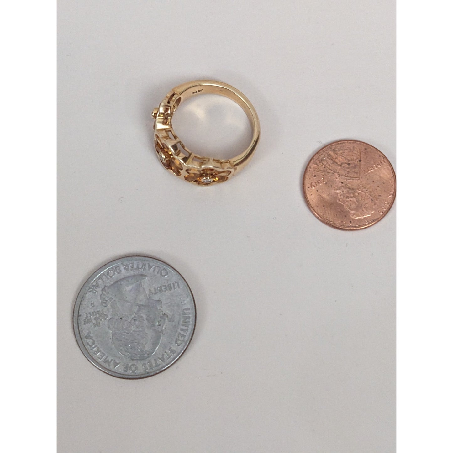 Estate 14k Yellow Gold Triple Citrine Flower Ring Size 6.5 US