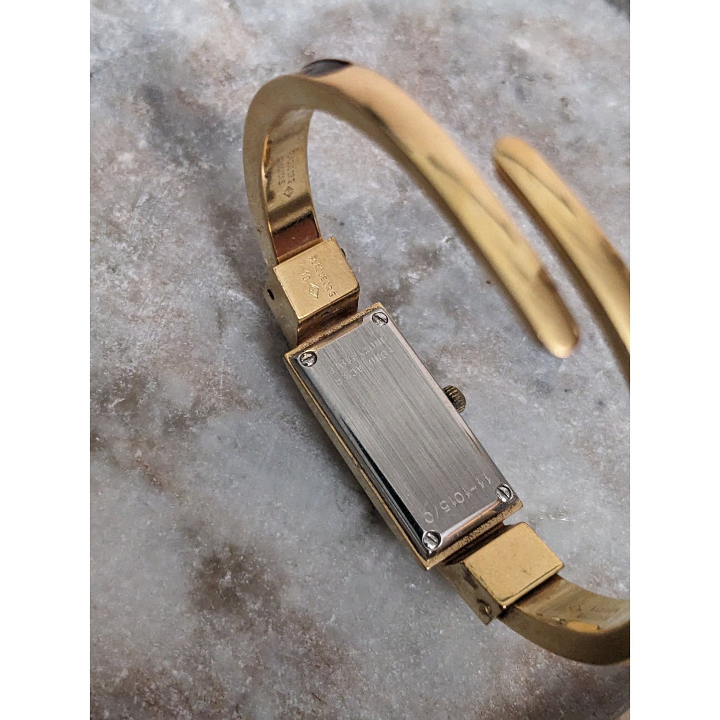 Vintage Andre Mouche Silver Tone Bangle Watch with Blue Floral Enamel Working