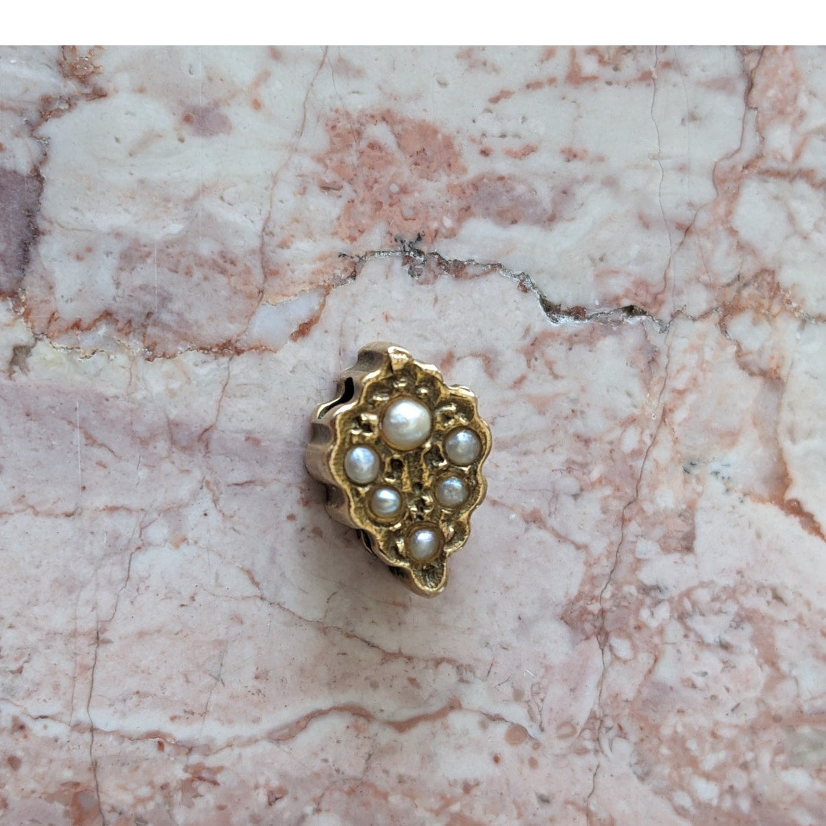 Vintage Unmarked 14k Gold Dainty Mini Slider Charm with Faux Pearls
