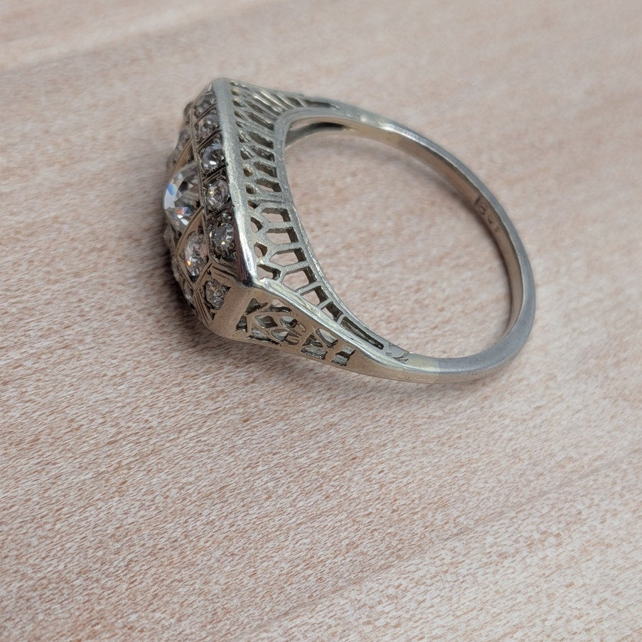 Antique 18k White Gold Cluster Ring Size 5.25 w/ 0.75cttw Diamonds