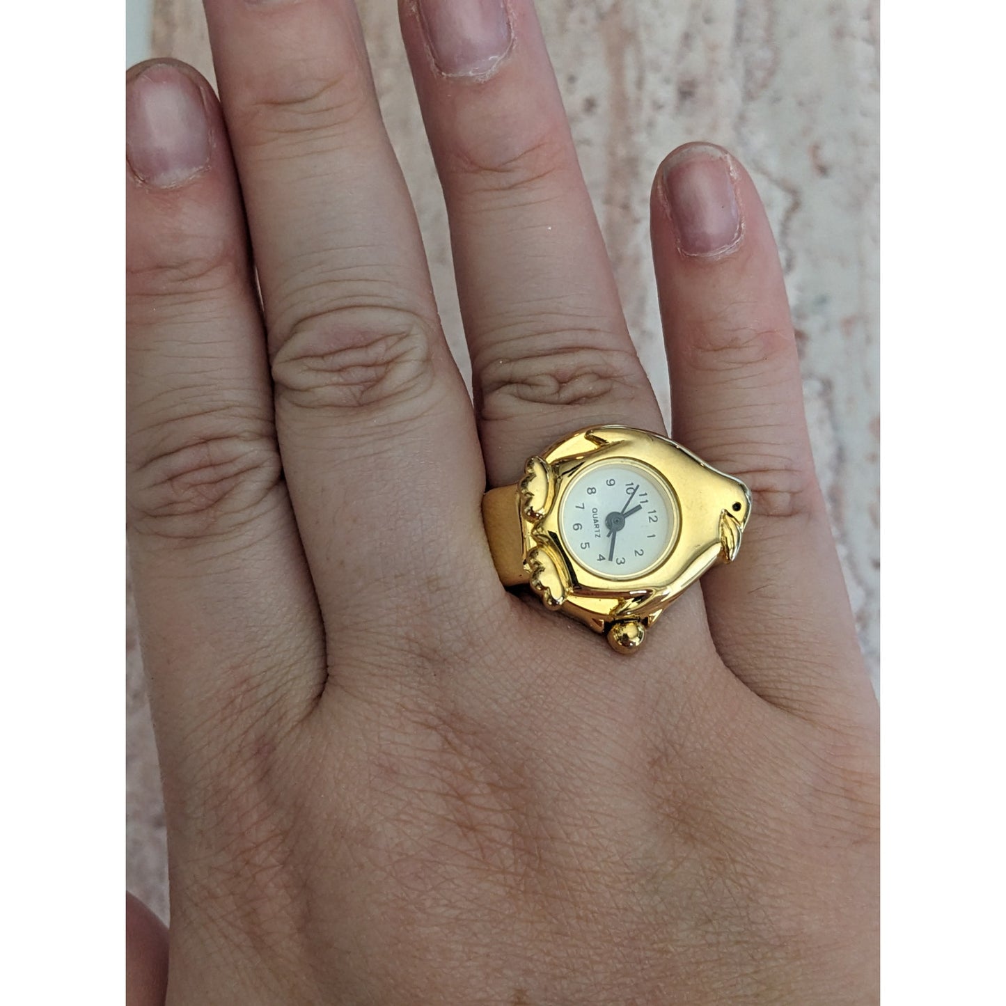Preowned Gold Tone Ring Watch with Penguin Working