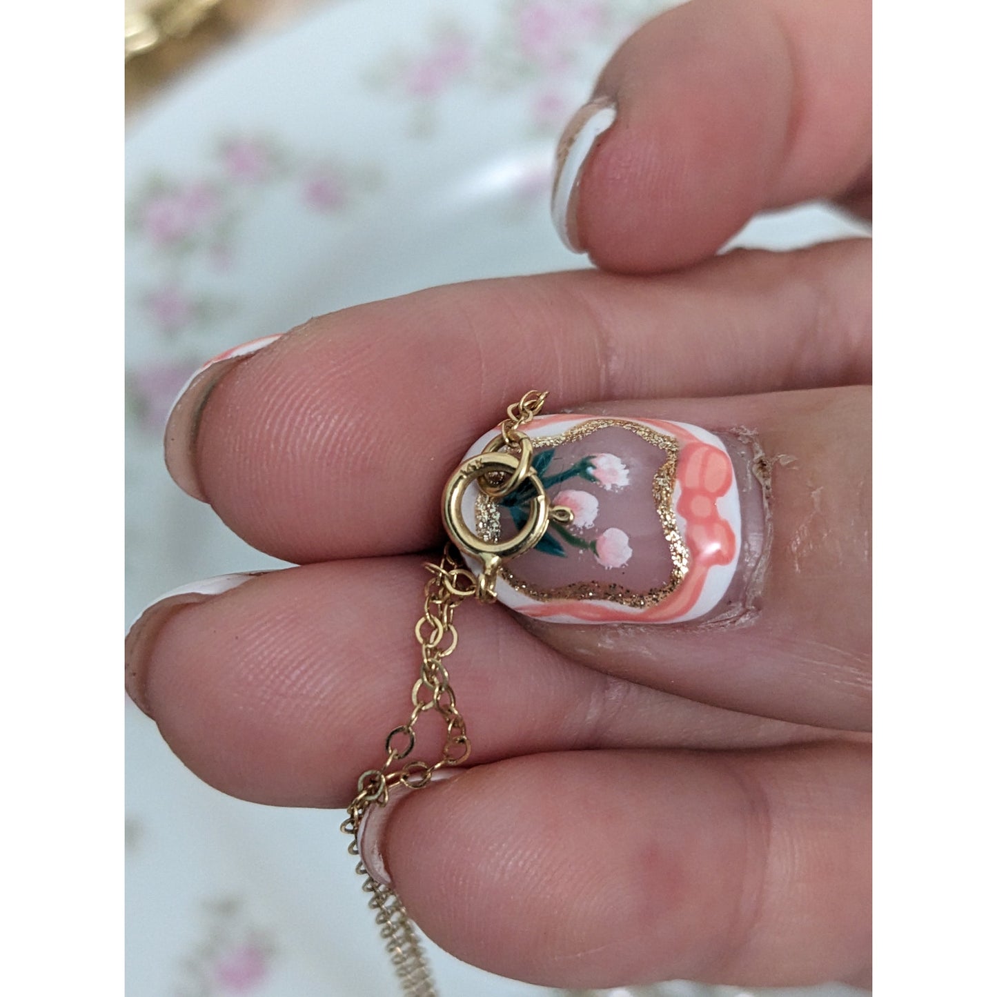 Vintage 14k Dainty Pearl and Chain Necklace with Dangling Cherub Angel 16.5in