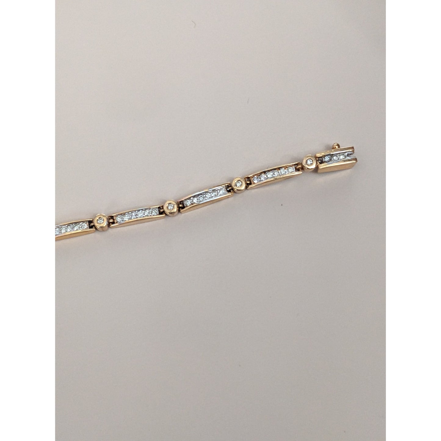 Estate 14k Yellow Gold Light Dainty Diamond Bar Link Bracelet 8 in