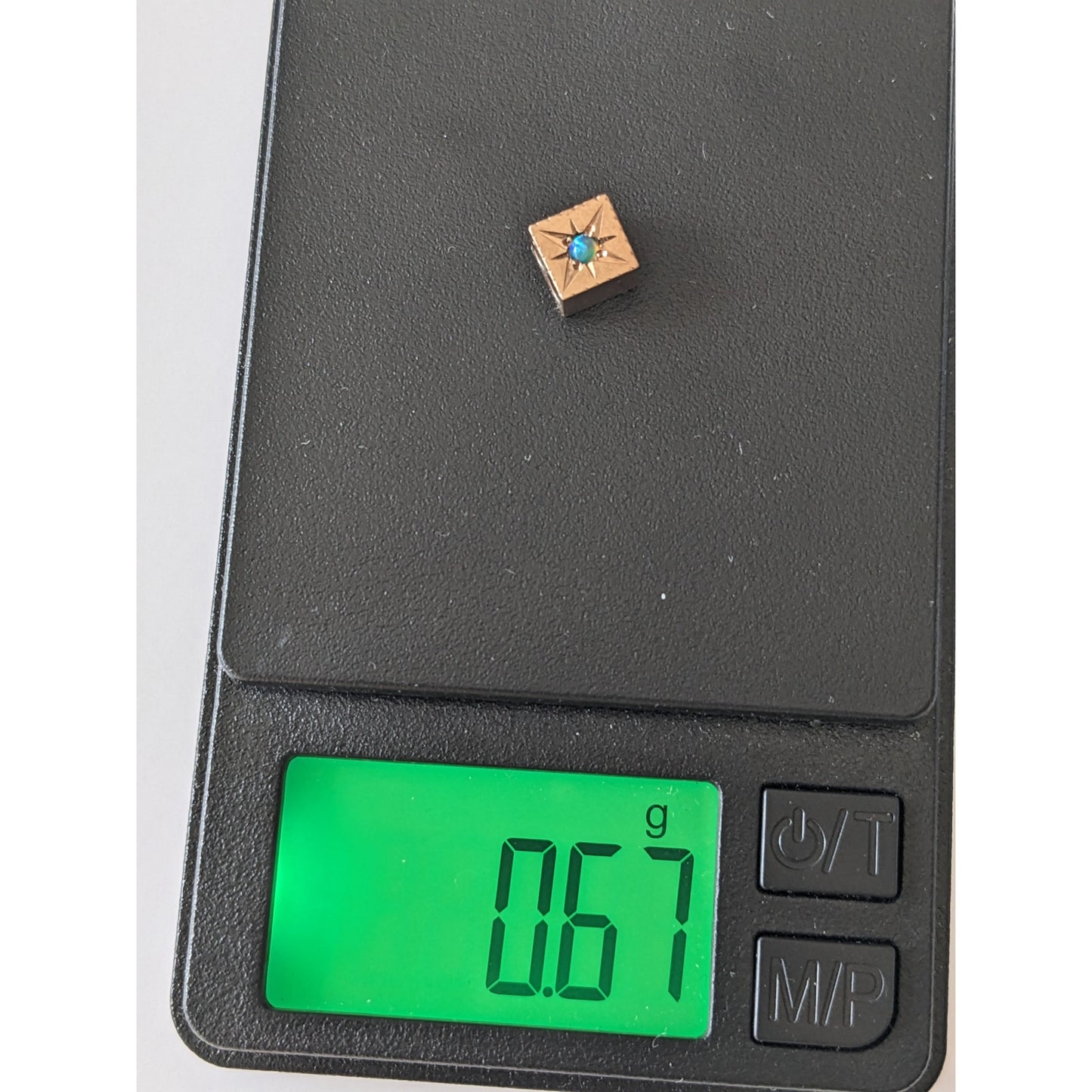 Vintage Unmarked 10k Gold Cube Slider Charm Starburst Set Faux Opal