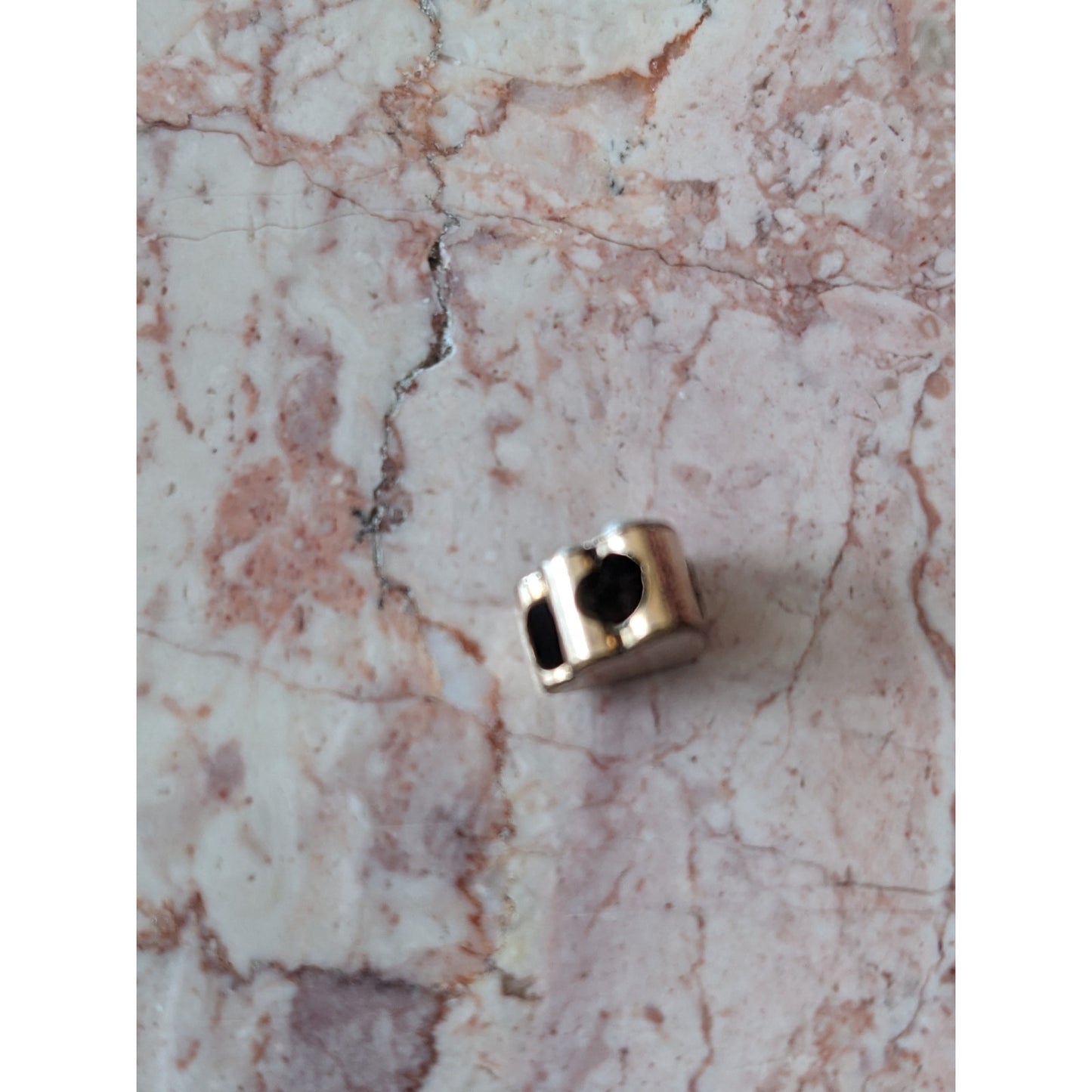 Vintage Unmarked 10k Gold Heart Shaped SLider Charm with Pink and White Stones