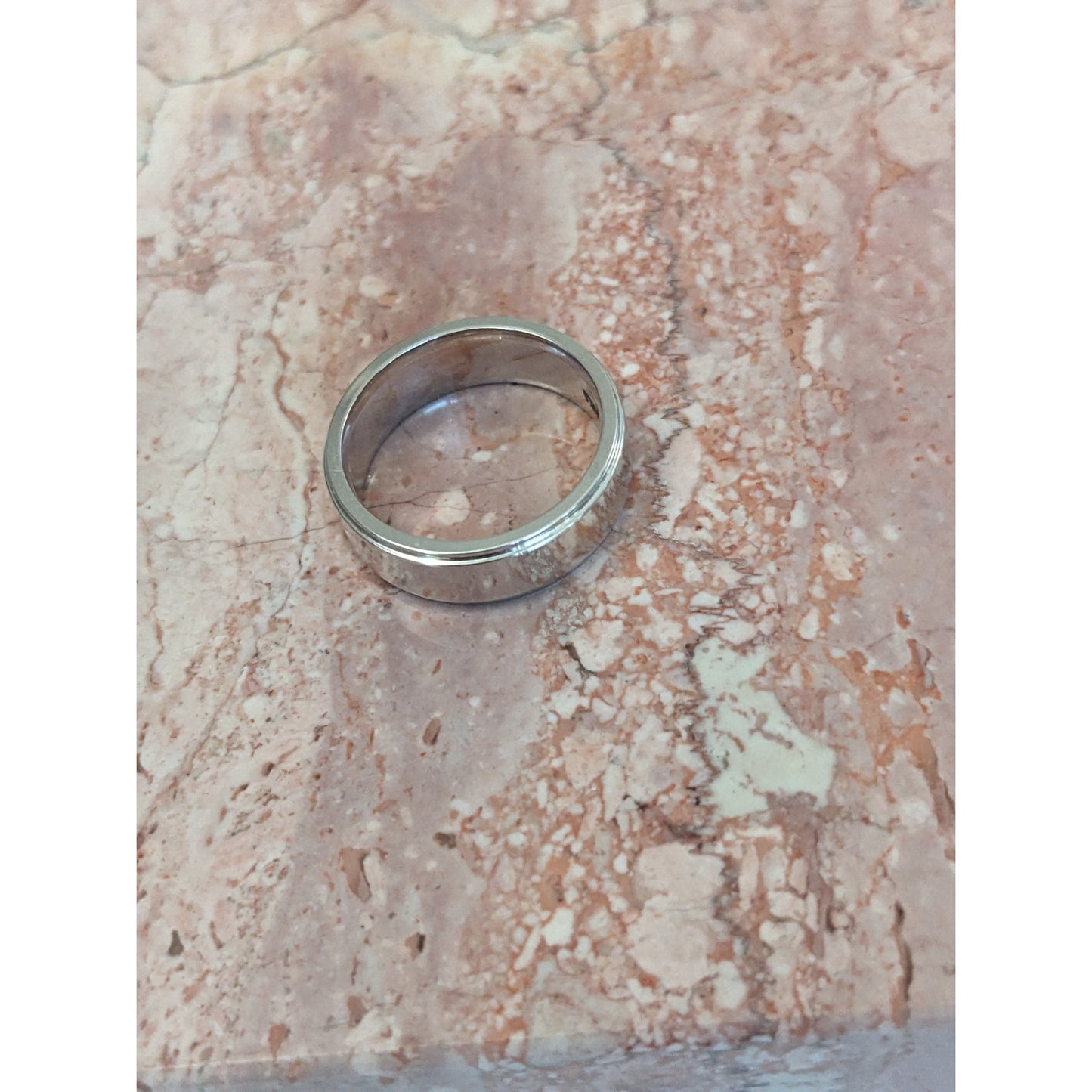 Estate 14k Solid White Gold High Polish Groove Edge Wedding Band Ring Size 6.25