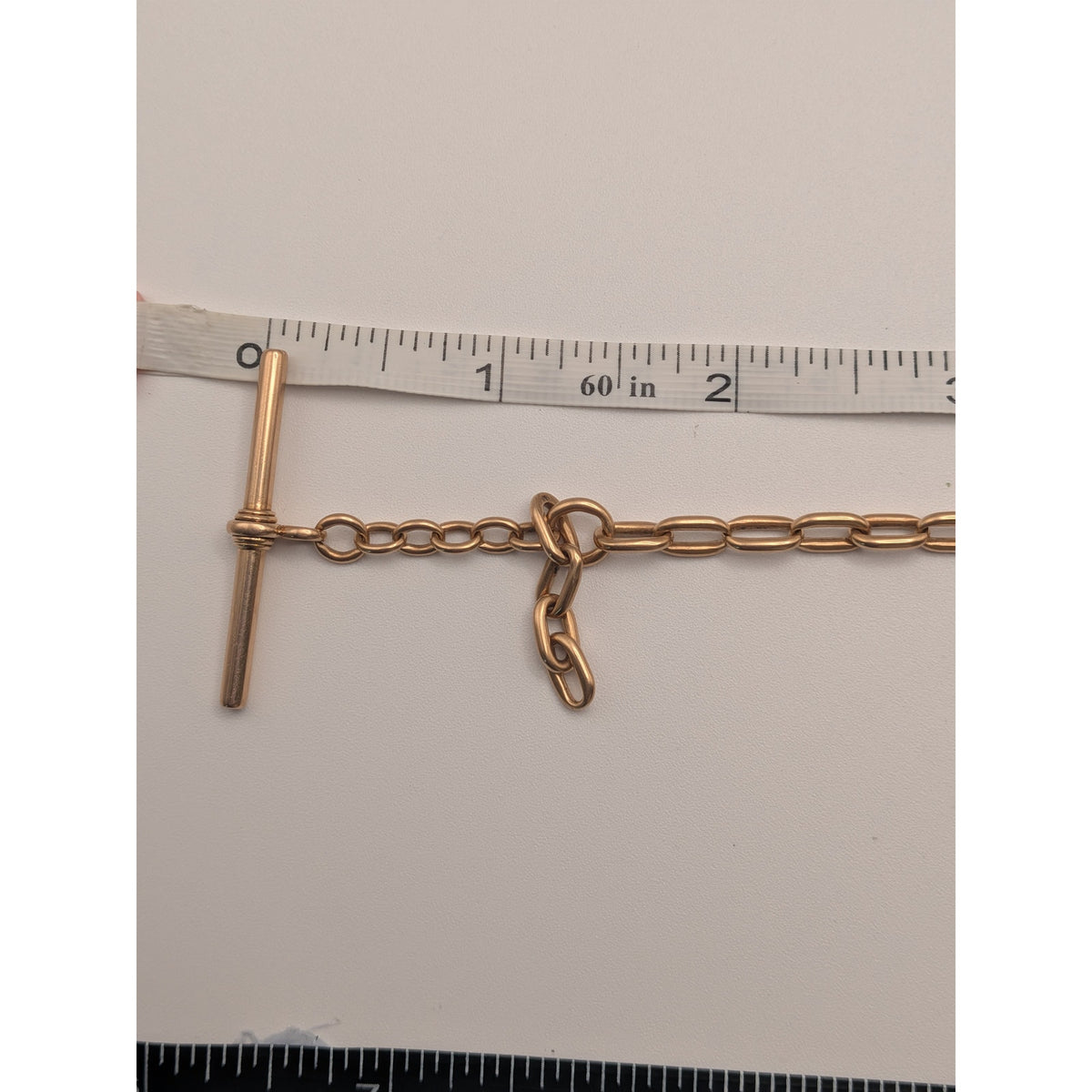 Vintage 14k Solid Gold Trombone Link Albert Watch Chain with T-Bar