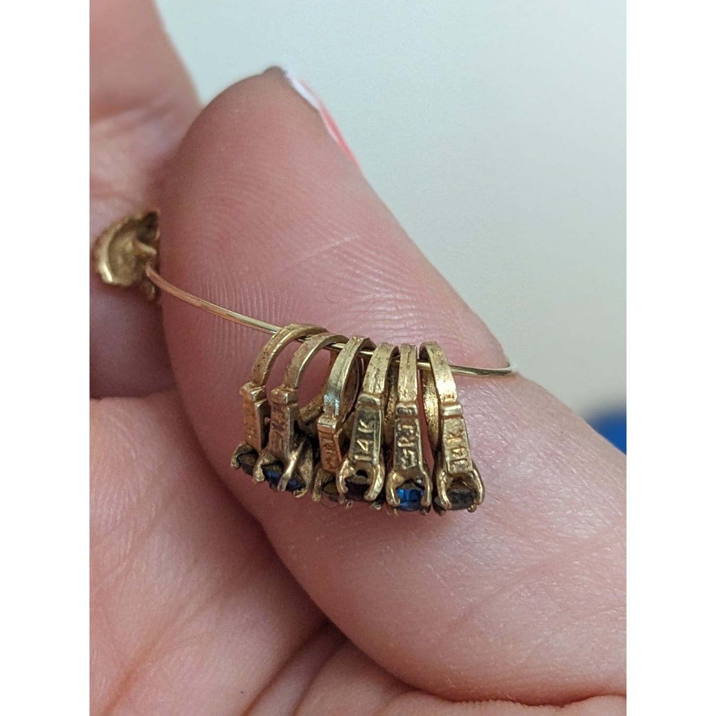 Vintage 14k Gold Double Hearts Charm Holder Pendant with 6 Mini Ring Charms