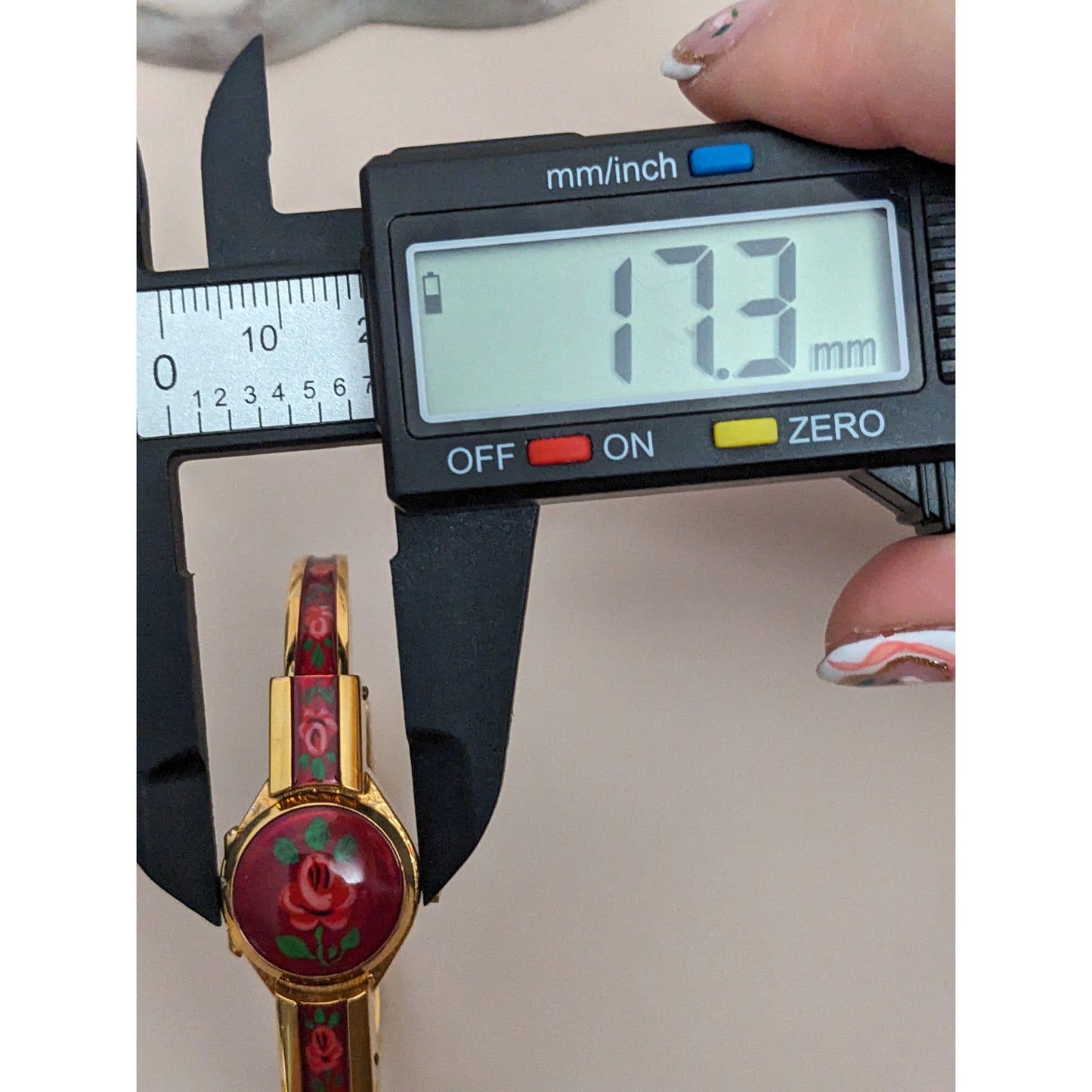 Vintage Andre Mouche Silver Tone Bangle Watch with Blue Floral Enamel Working