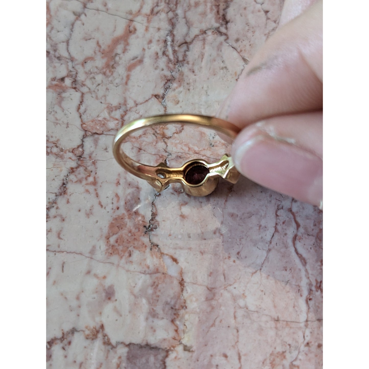 Estate 14k Yellow Gold Red Garnet White Zircon Accent Stone Ring Size 7