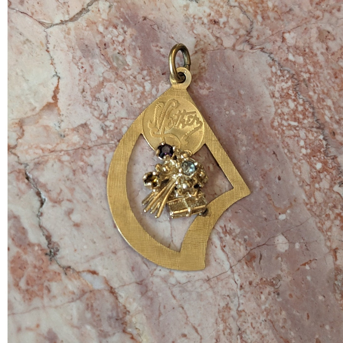Vintage 14k Mother Floral Gemstone Bouquet Centerpiece Pendant