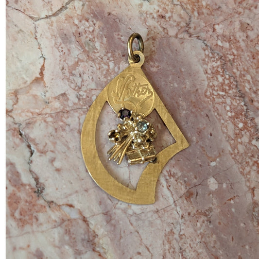 Vintage 14k Mother Floral Gemstone Bouquet Centerpiece Pendant