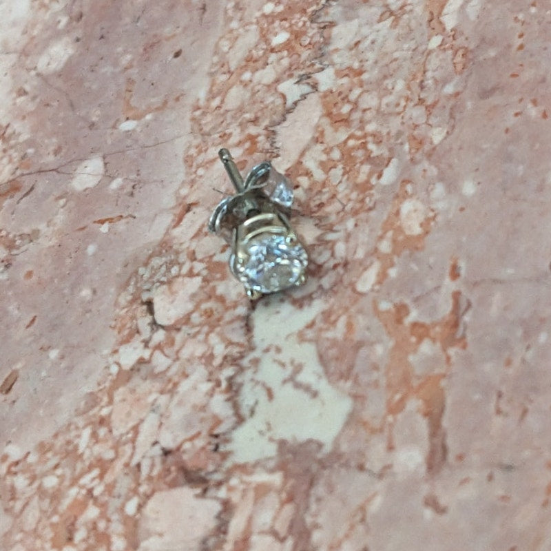 Estate 14k White Gold SINGLE PIECE Diamond Stud ~4mm