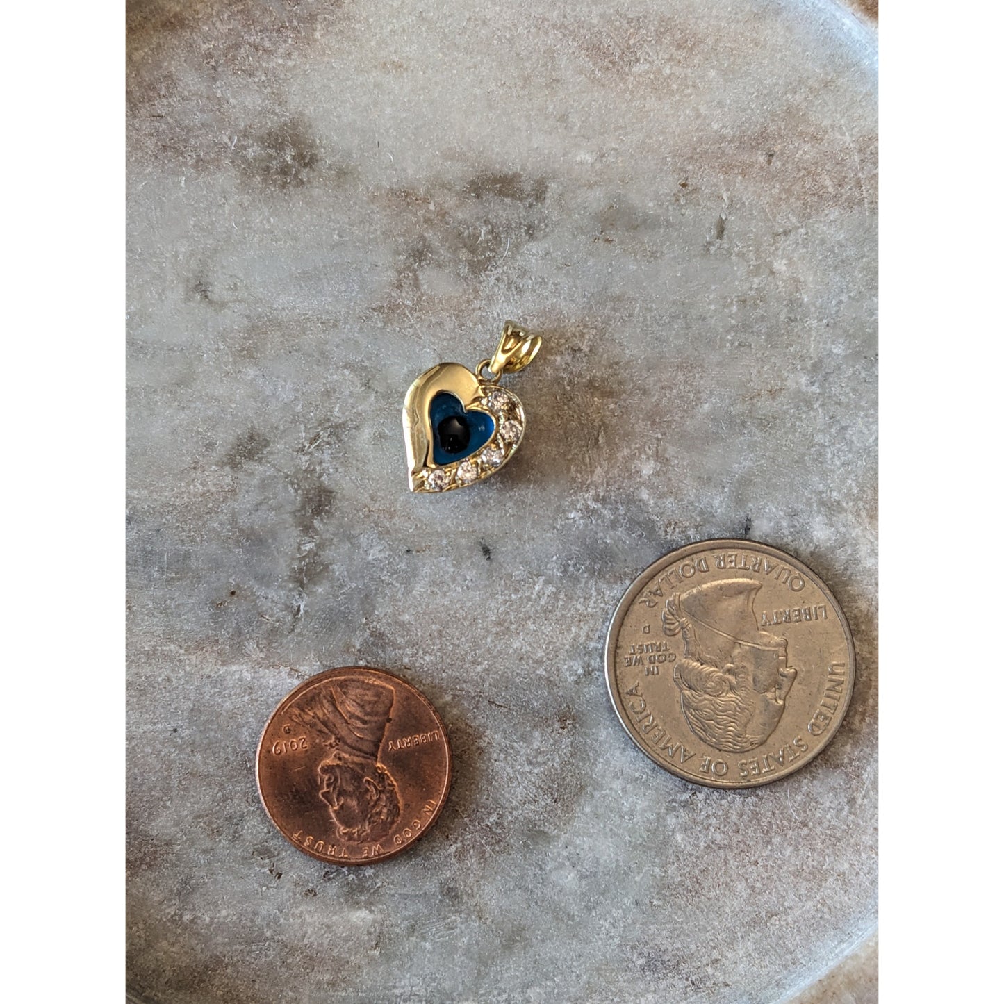 Vintage 14k Yellow Gold Heart Charm with Evil Eye and White Stone Accents