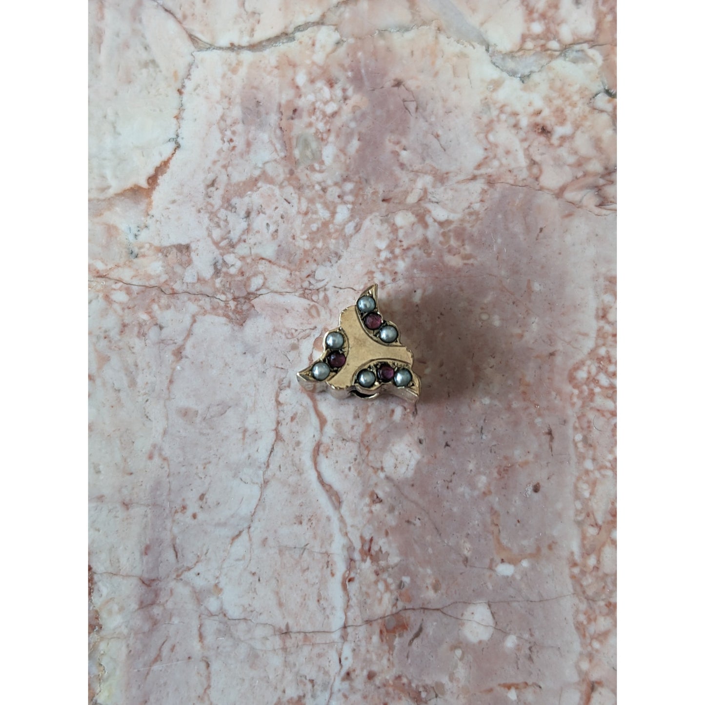 Vintage Unmarked 10k Gold Triangle Geometric Slider Charm Pink and White Stones