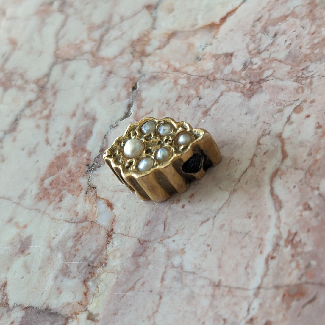 Vintage Unmarked 14k Gold Dainty Mini Slider Charm with Faux Pearls
