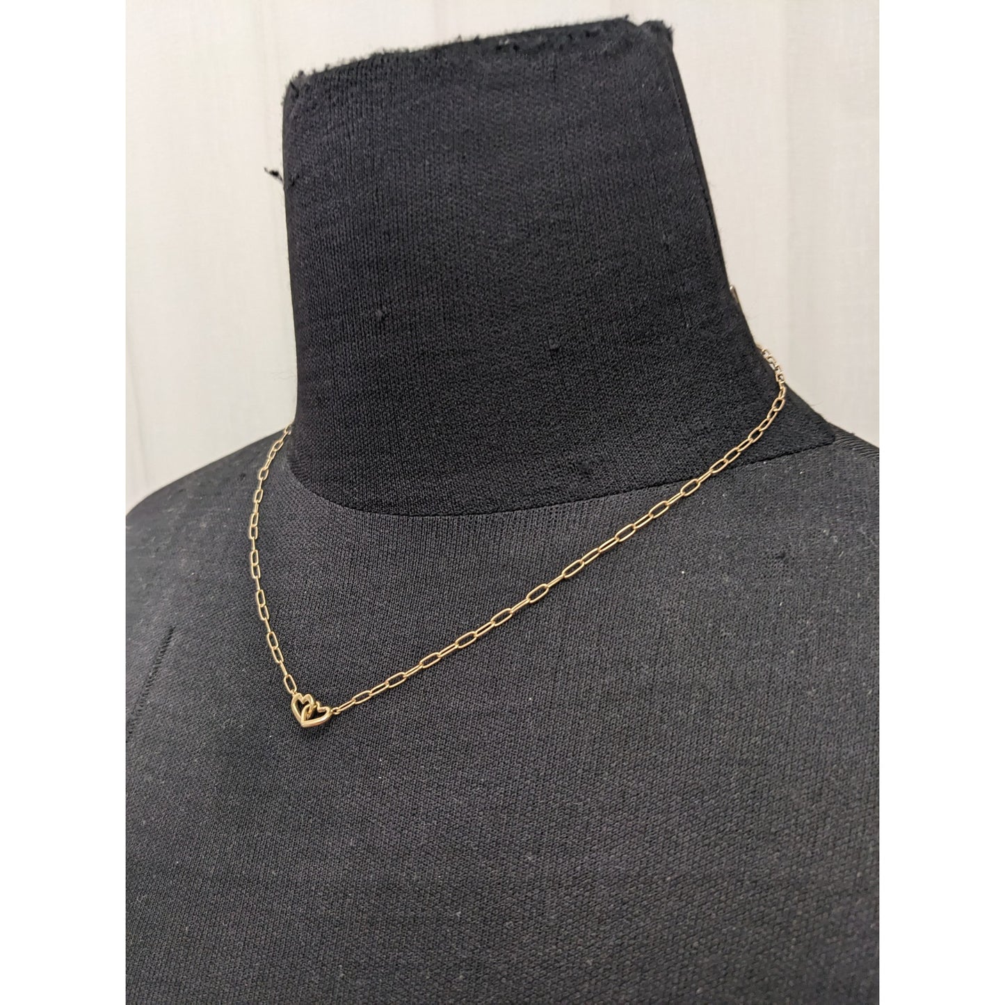 Preowned 14k Yellow Gold Paper Clip Necklace with Interlocking Hearts 17.5in