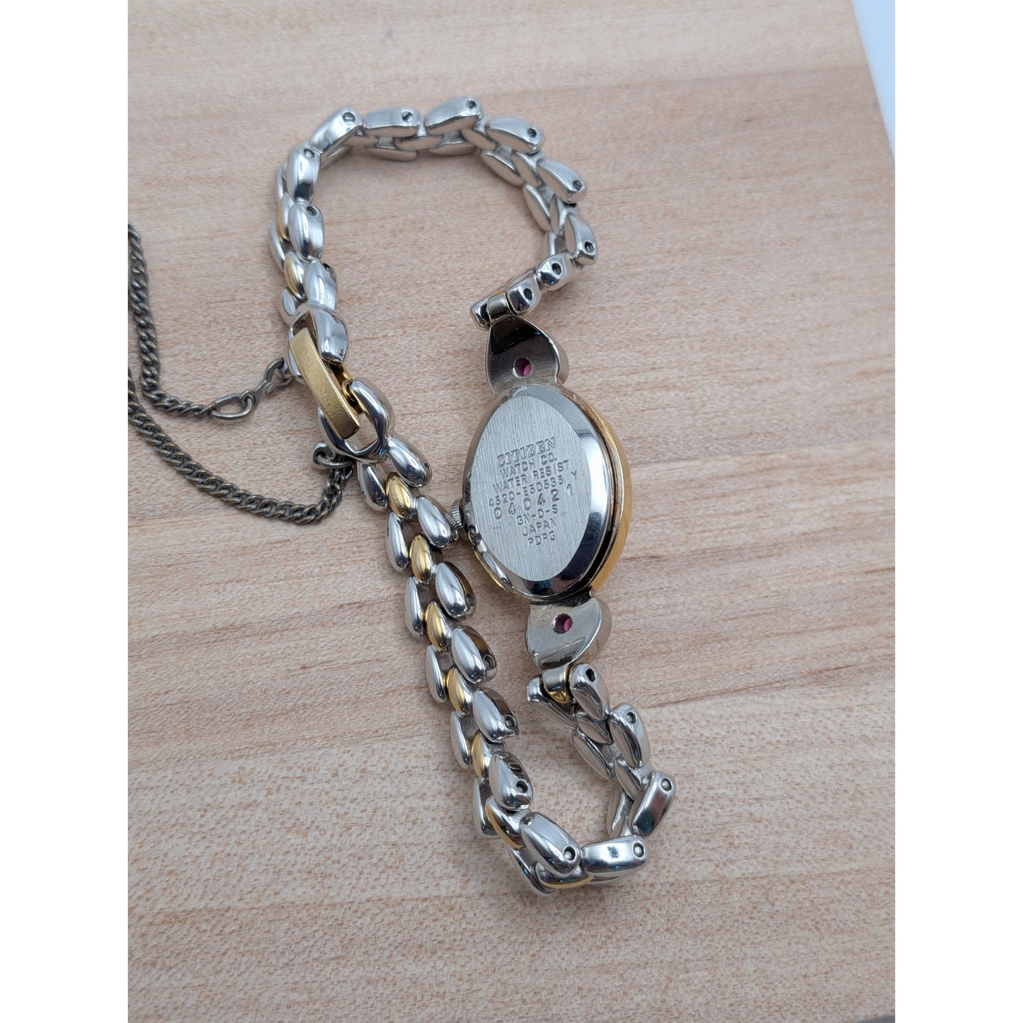 Vintage Citizen Chere Dainty Two Tone Bracelet Watch with Pink Stones