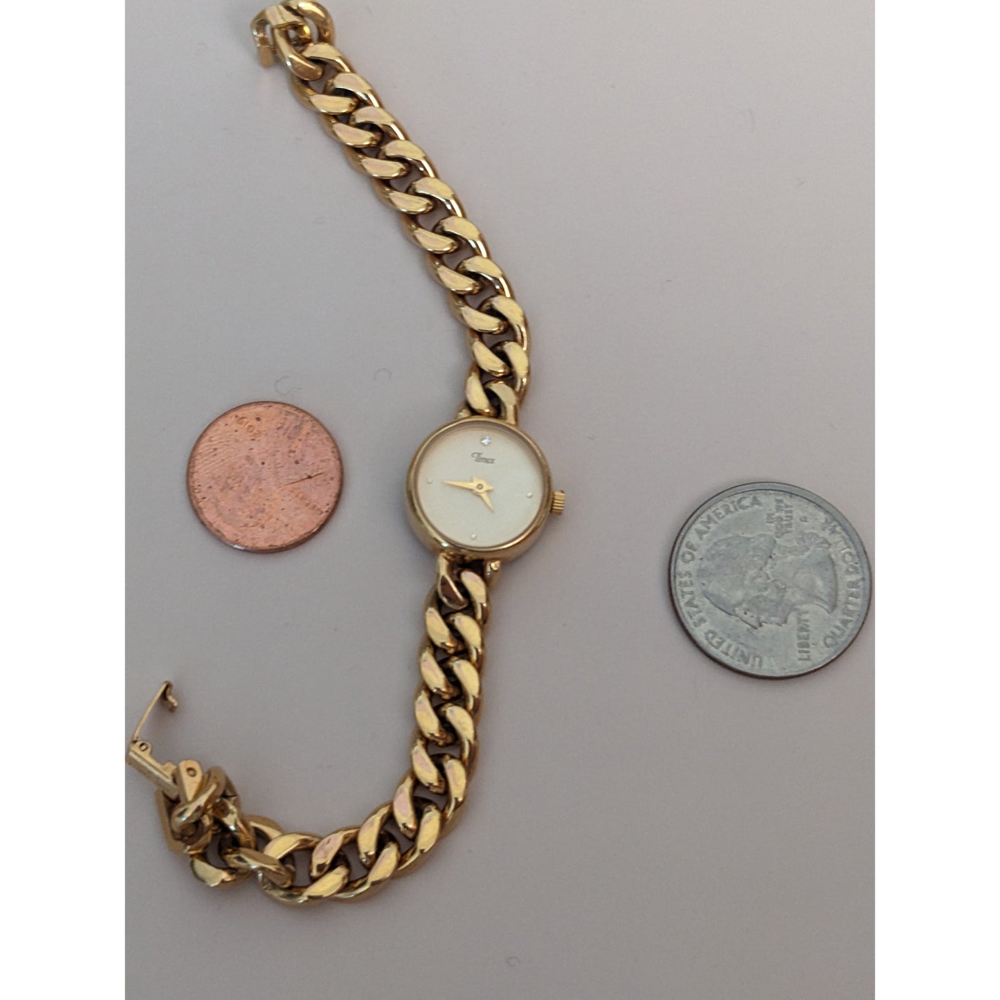 Vintage Andre Mouche Silver Tone Bangle Watch with Blue Floral Enamel Working