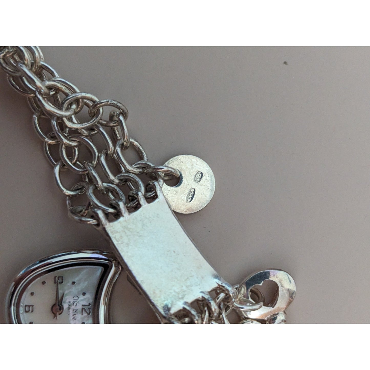 Vintage Andre Mouche Silver Tone Bangle Watch with Blue Floral Enamel Working