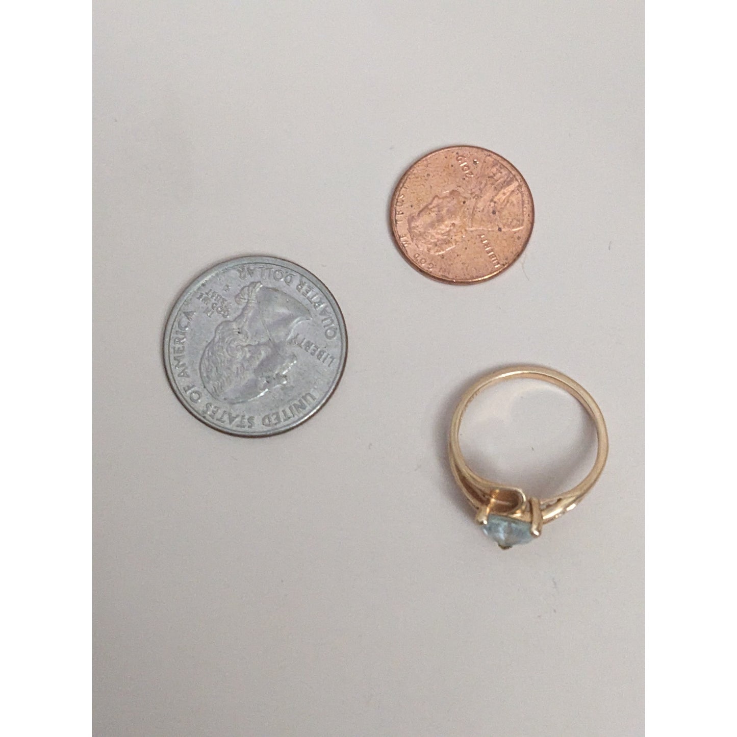 Vintage 10k Yellow Gold Ring with Light Blue Stone and Diamond Accents Size 6.75