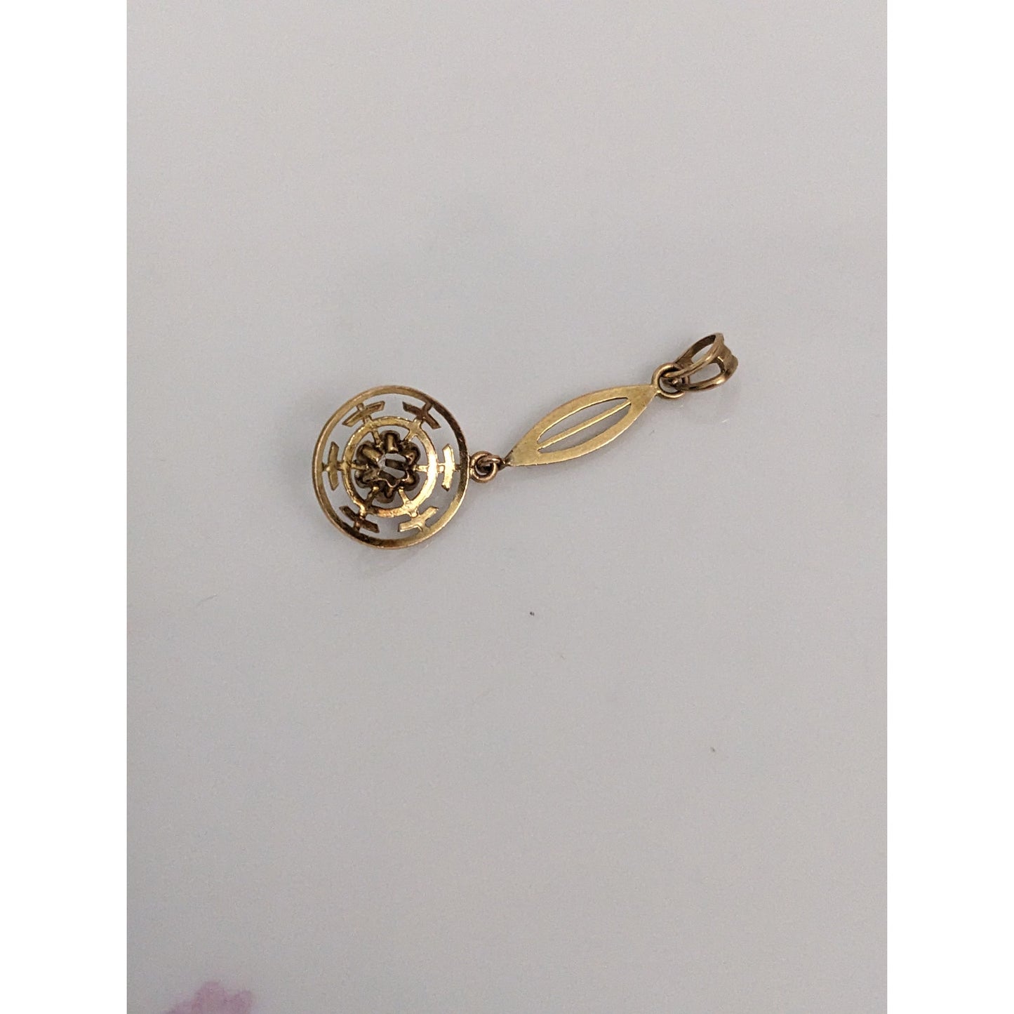 Victorian 10k Yellow Gold Lavaliere Pendant with Tiny Diamond